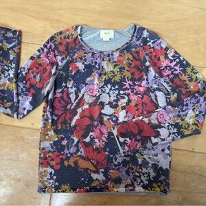 Anthropologie Maeve Floral crew neck knit sweater